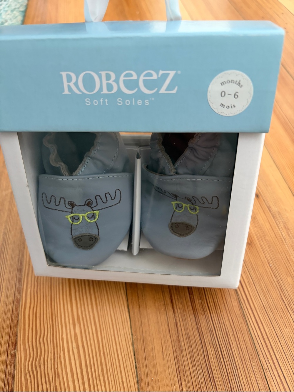 Robeez Light Blue Baby Soft Soles with Moose Embroidery